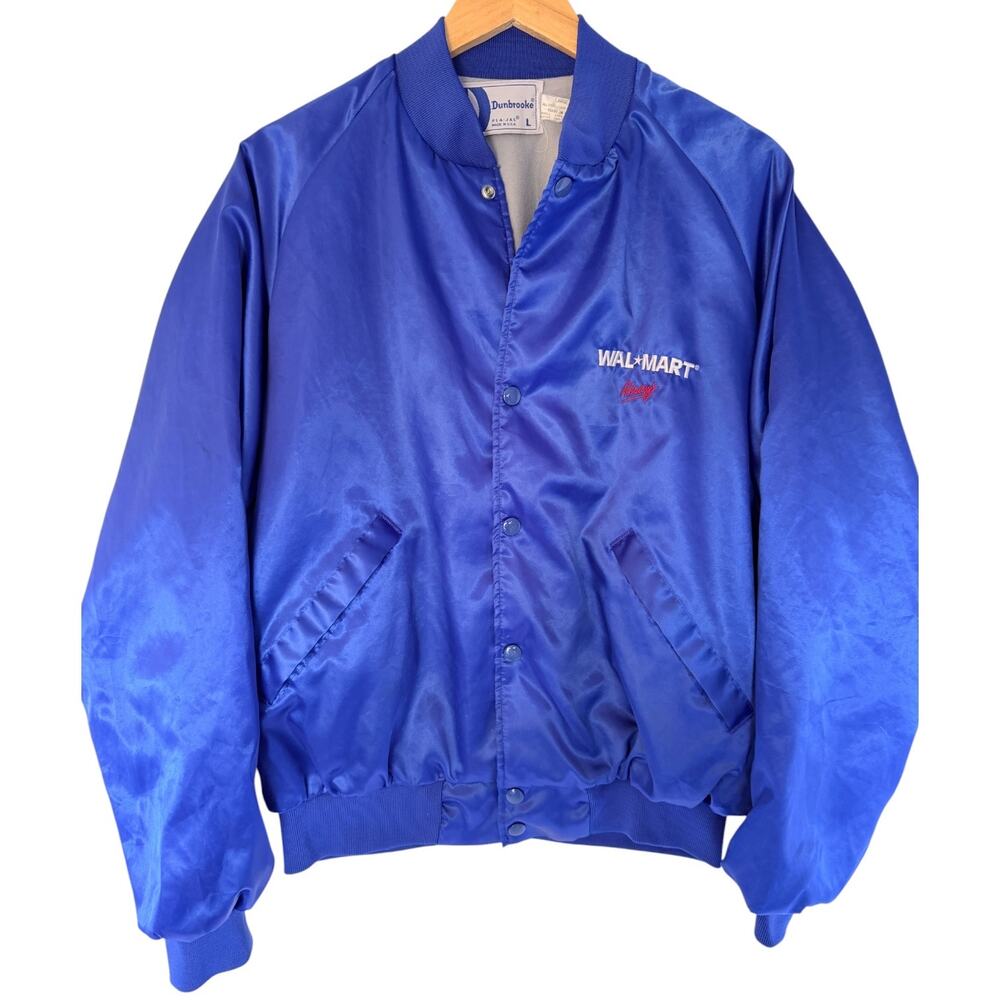 Walmart Dunbrooke Satin Jacket Mens Large Blue Snap Front Made USA Vintage